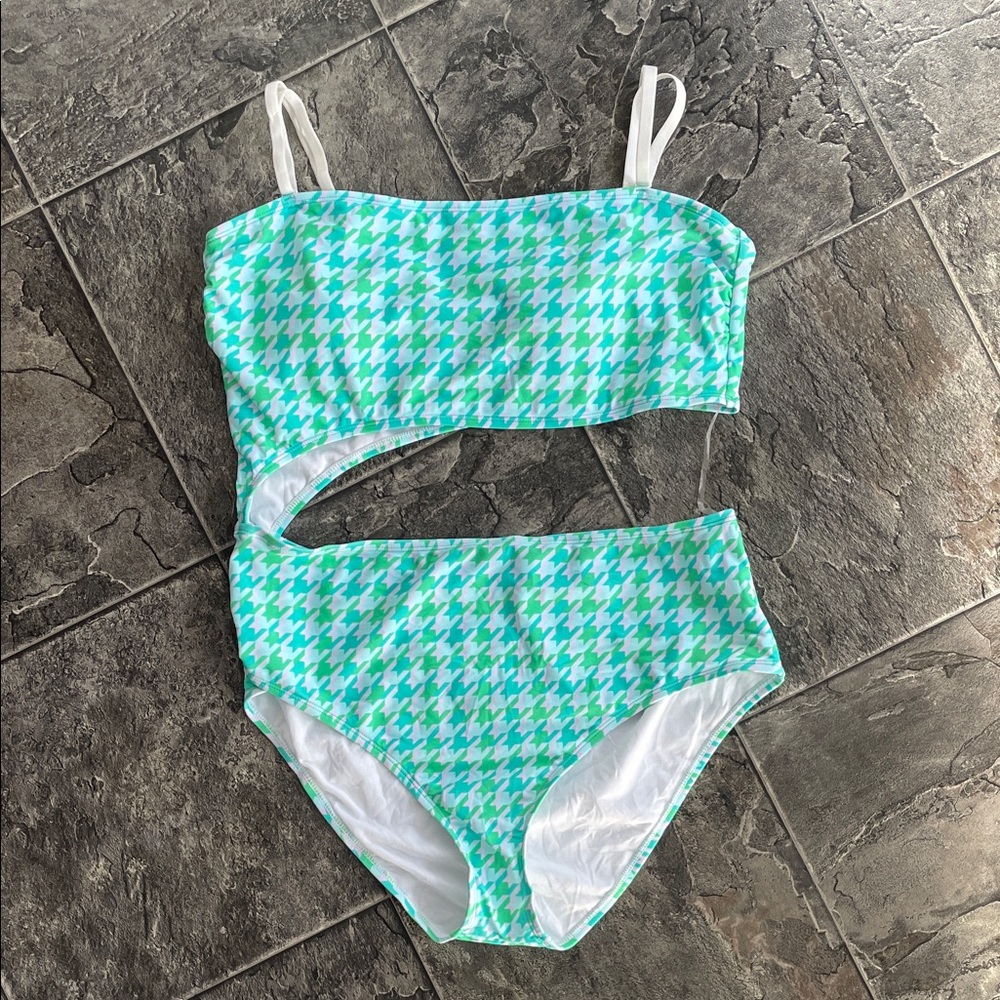 ⭐️NWOT CALVIN KLEIN Cut-Out Houndstooth Removable Straps High-Waist Swimsuits